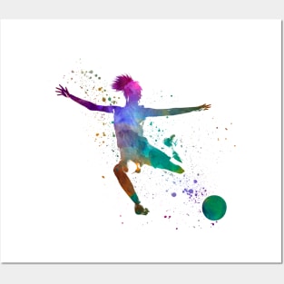 Woman footballer in watercolor Posters and Art